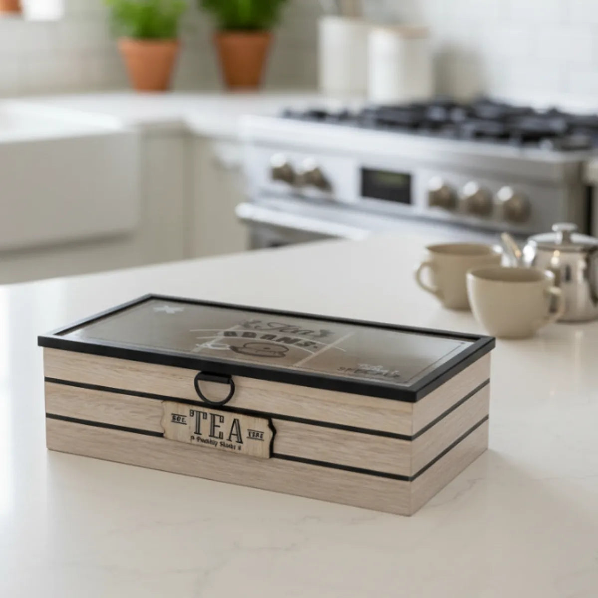 Caja De Te Organizador Bolsa De Te Con Tapa Vidrio