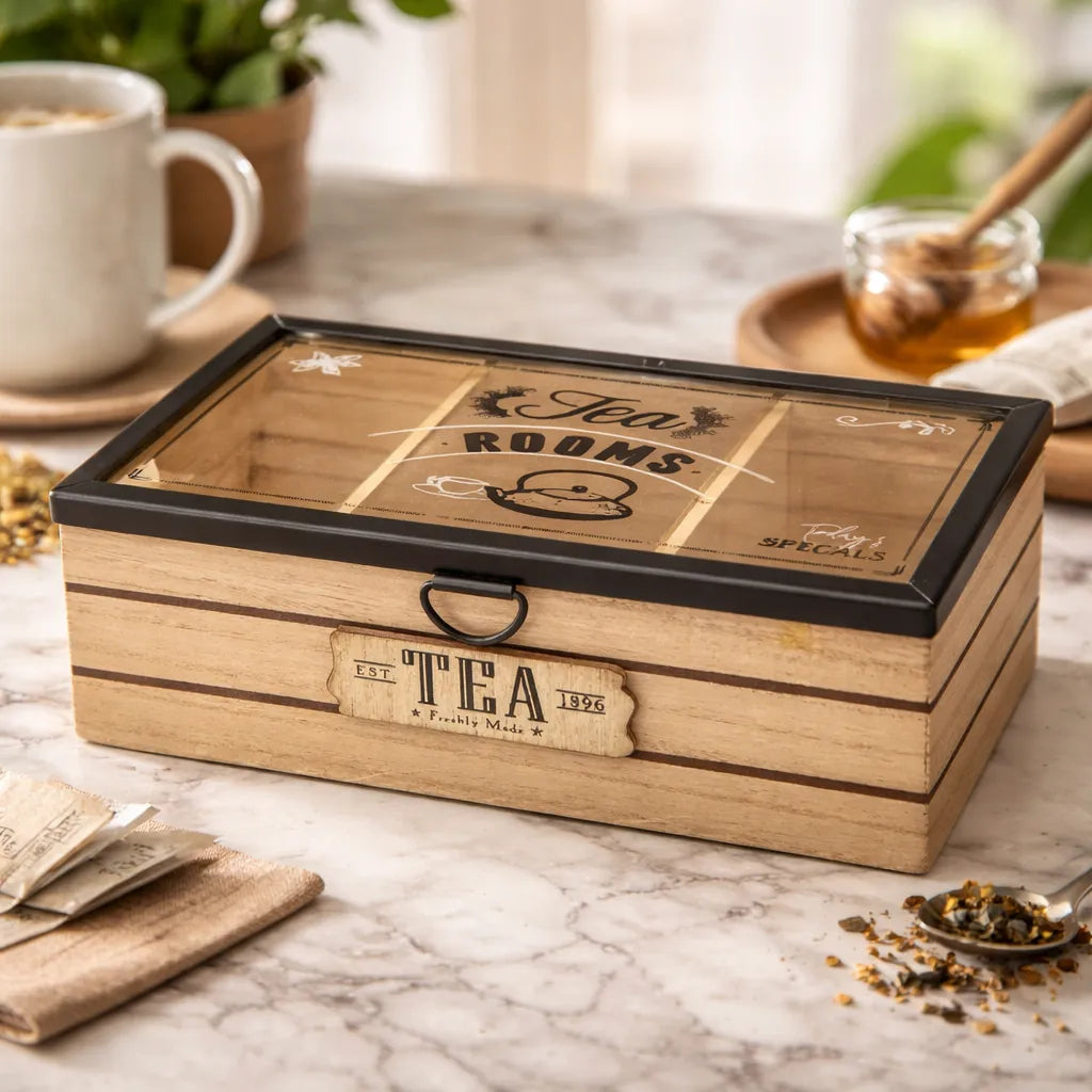 Caja De Te Organizador Bolsa De Te Con Tapa Vidrio