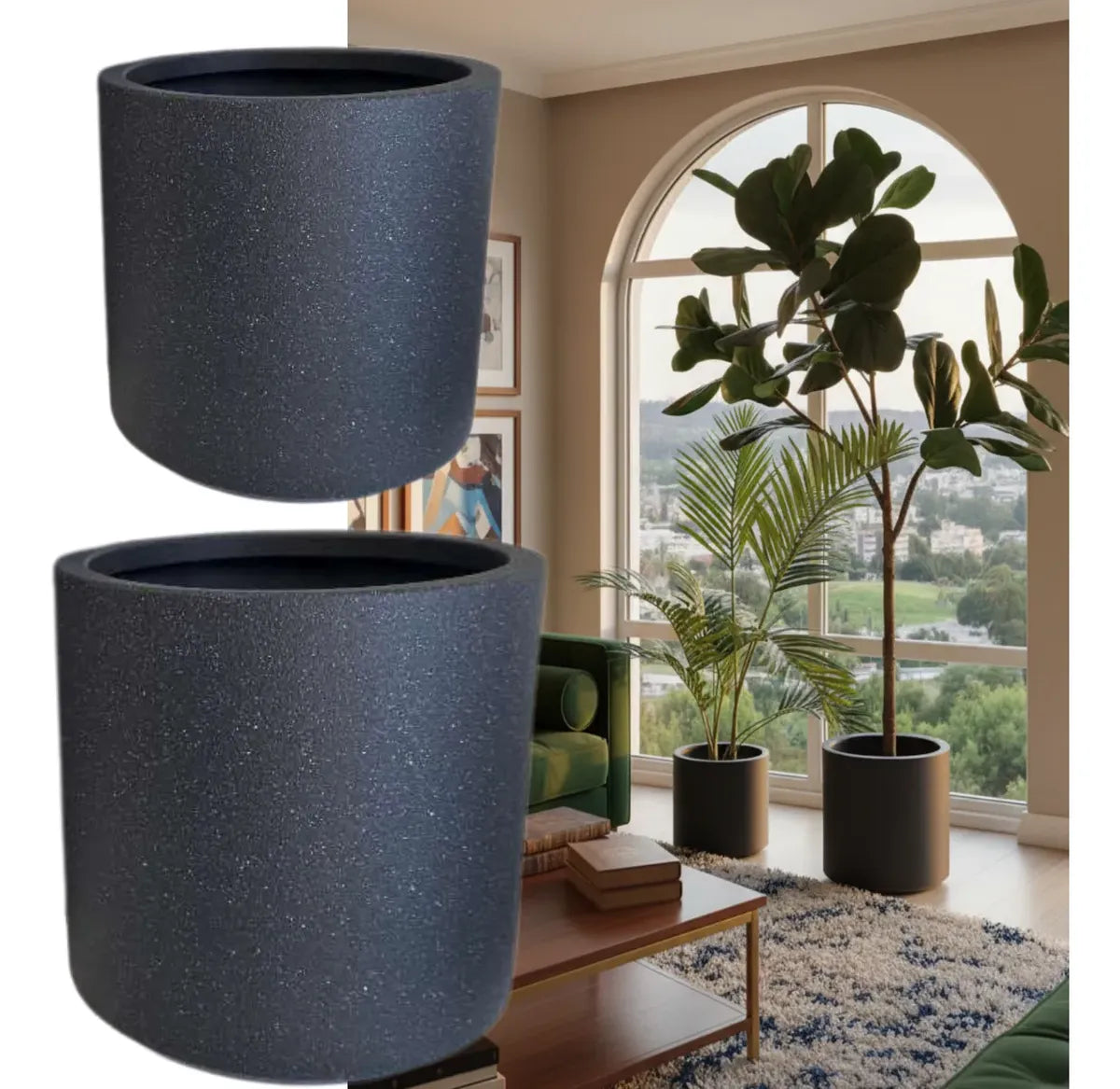 2 Set Macetero Maceta 33cm Y 26cm Simil Piedra