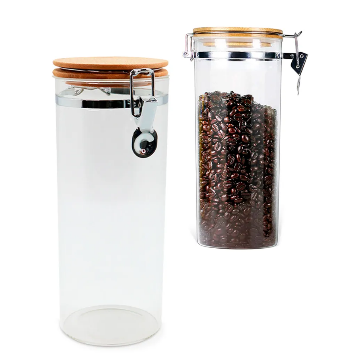 2 Frascos Clip 1000ml Contenedor Hermetico Tapa Bambu 8x20cm