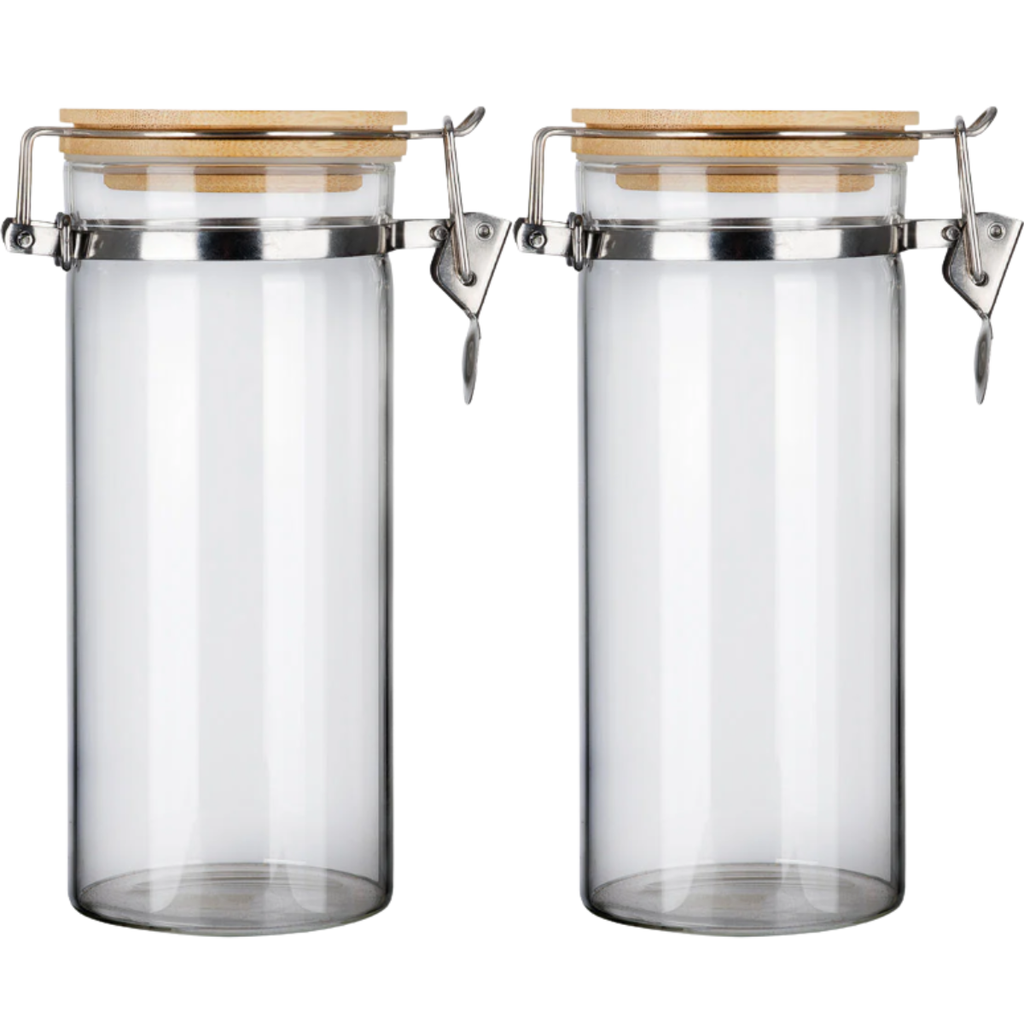2 Frascos Clip 1000ml Contenedor Hermetico Tapa Bambu 8x20cm