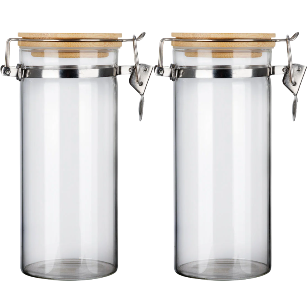 2 Frascos Clip 1000ml Contenedor Hermetico Tapa Bambu 8x20cm