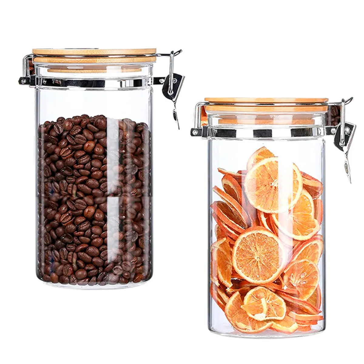 2 Frascos Clip 750ml Contenedor Hermetico Tapa Bambu 8x15cm