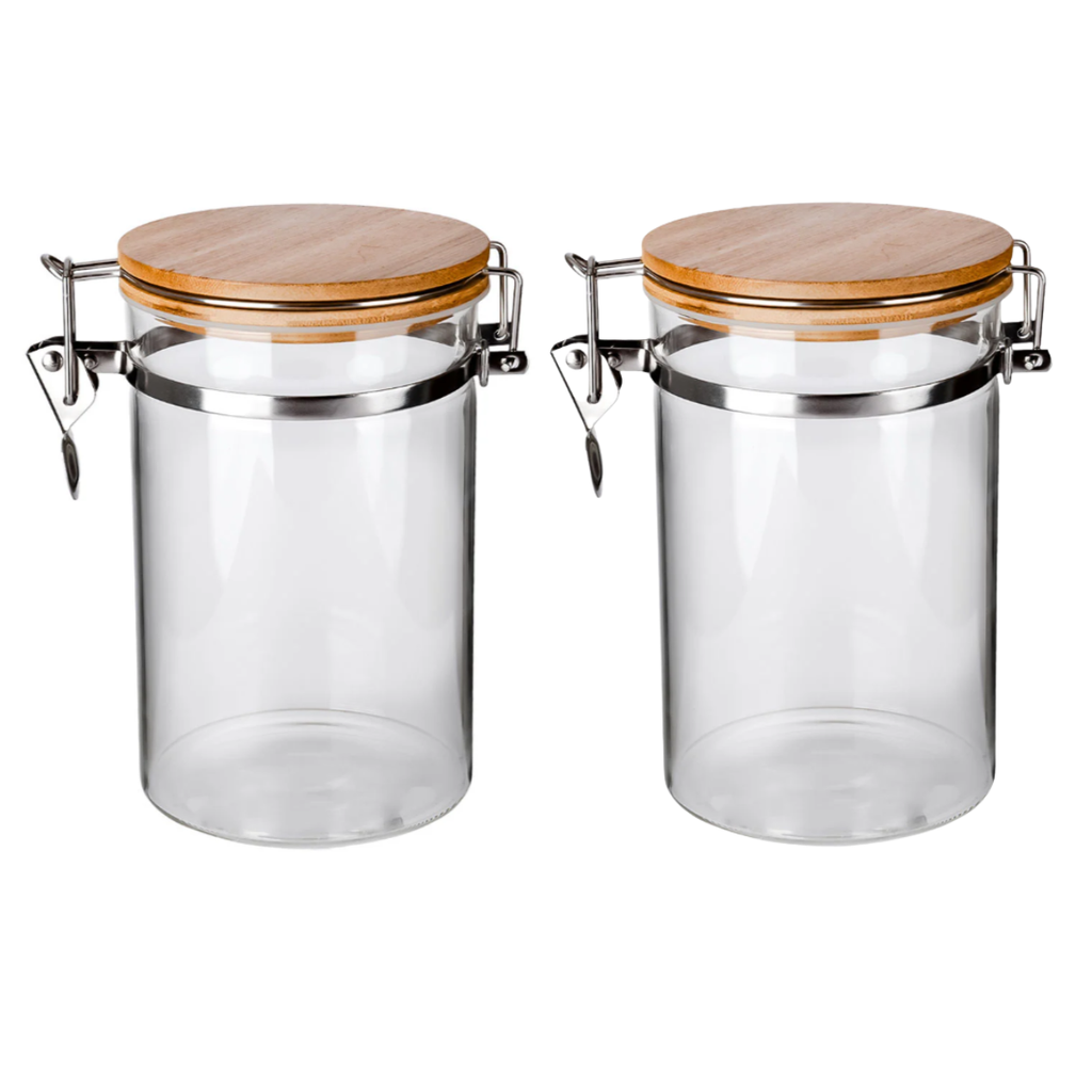 2 Frascos Clip 750ml Contenedor Hermetico Tapa Bambu 8x15cm