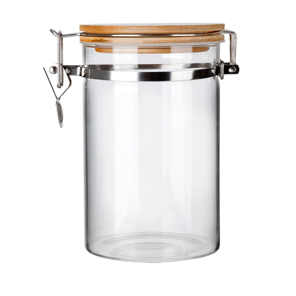 2 Frascos Clip 750ml Contenedor Hermetico Tapa Bambu 8x15cm