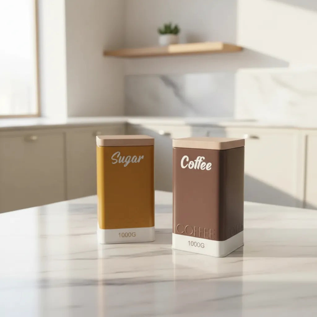 Set Tarro Contenedor Frasco Lata Con Tapa Cafe Azucar Pasta