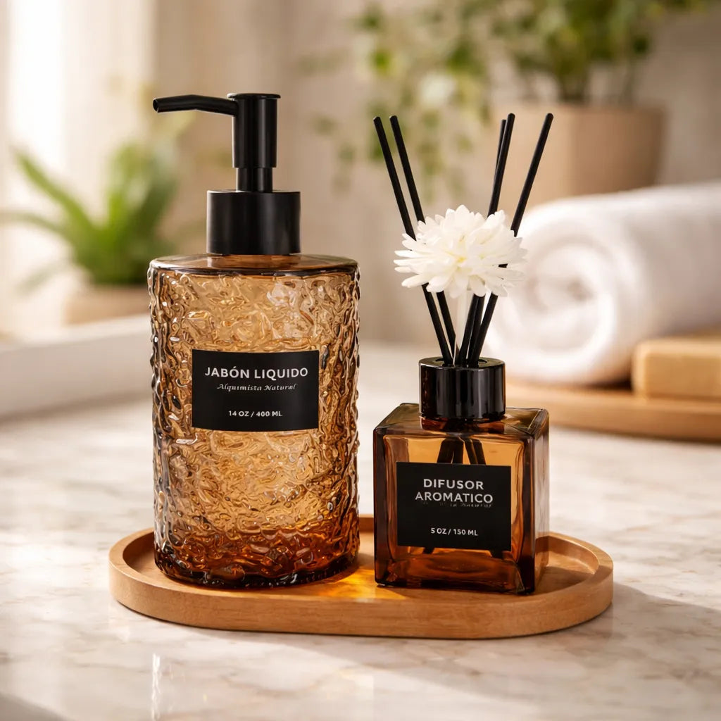 Dispensador Jabon Y Difusor De Varillas Con Base De Bambu