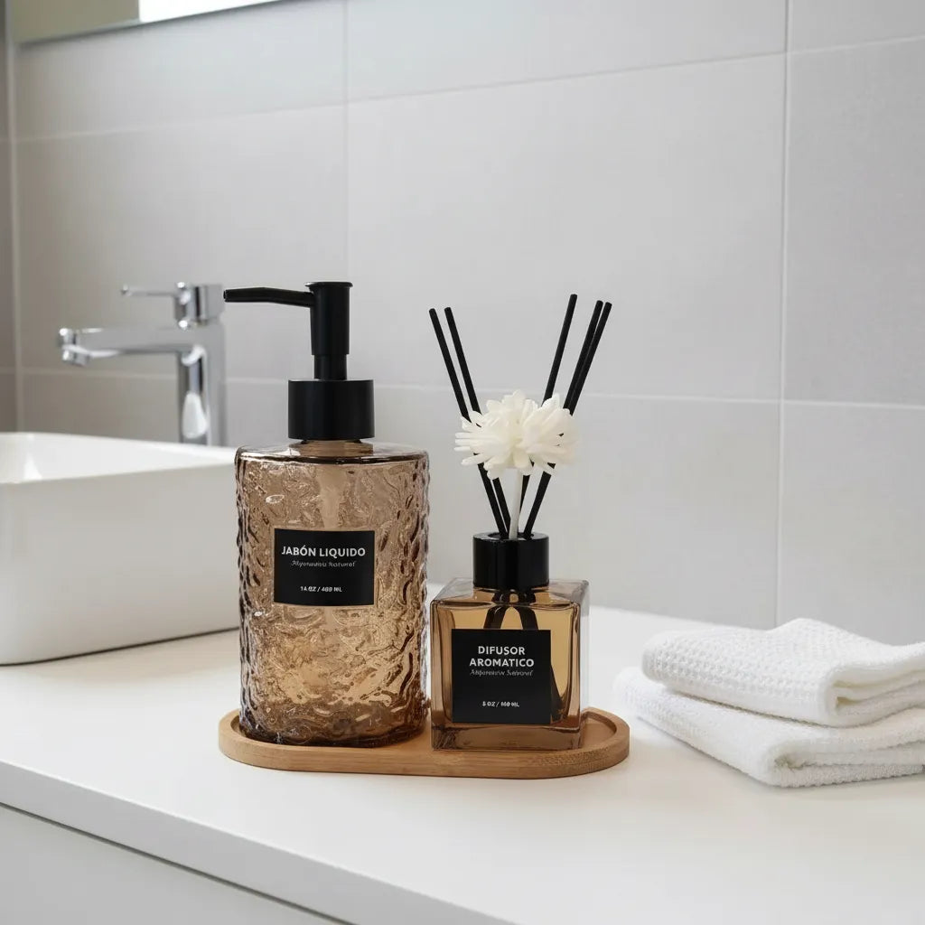 Dispensador Jabon Y Difusor De Varillas Con Base De Bambu