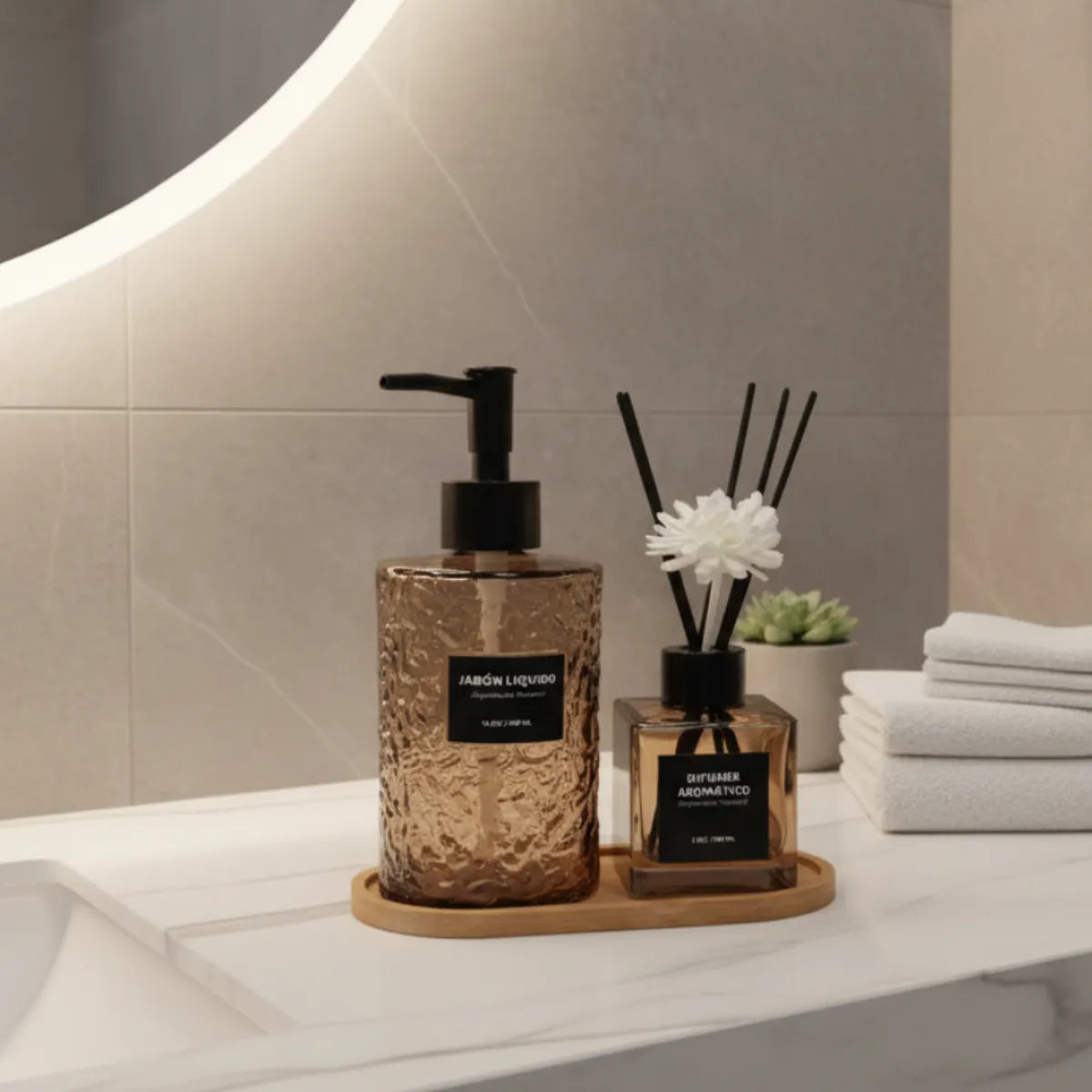 Dispensador Jabon Y Difusor De Varillas Con Base De Bambu