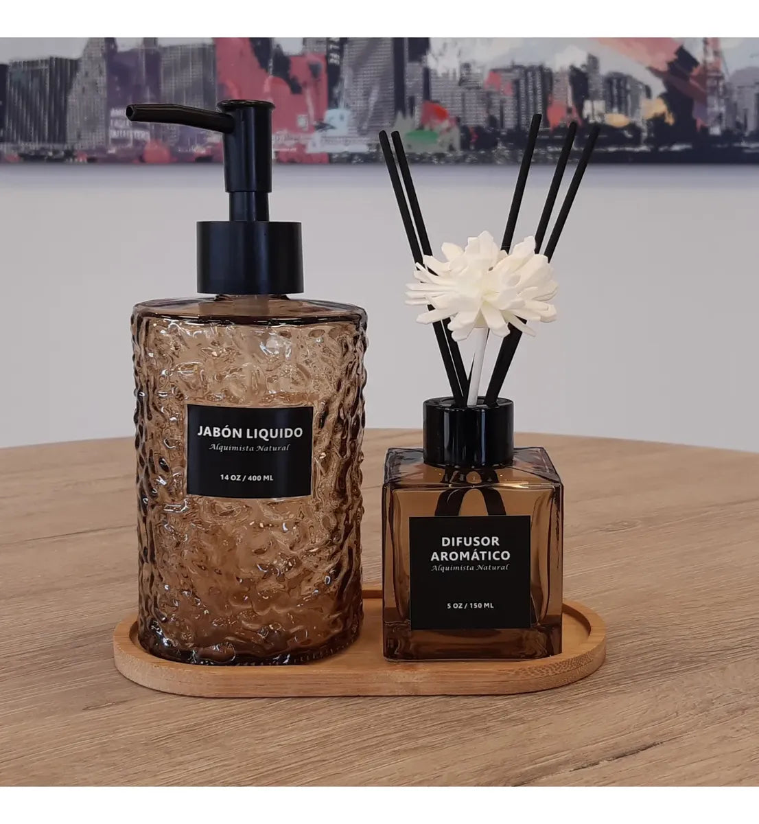 Dispensador Jabon Y Difusor De Varillas Con Base De Bambu
