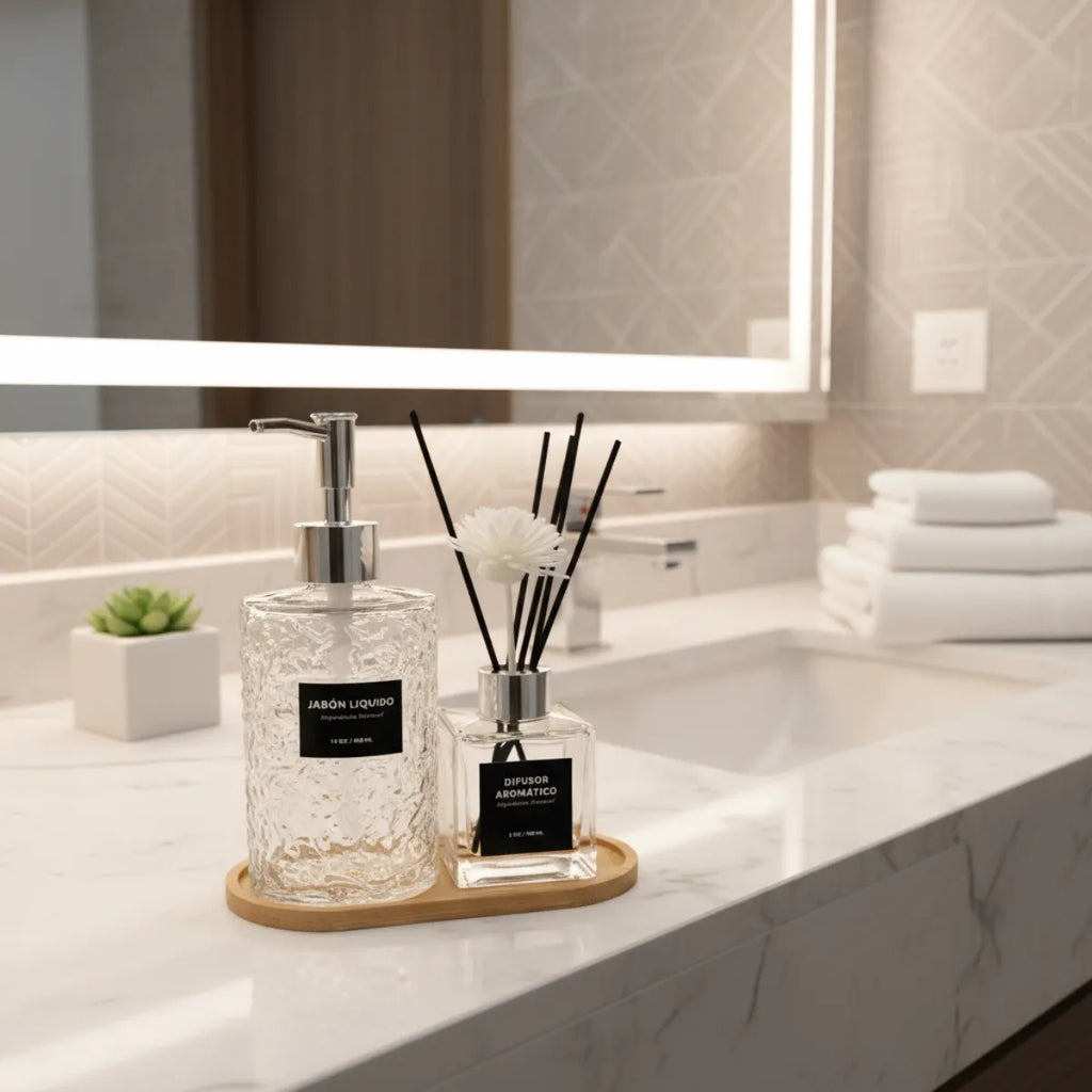 Dispensador Jabon Y Difusor De Varillas Con Base De Bambu