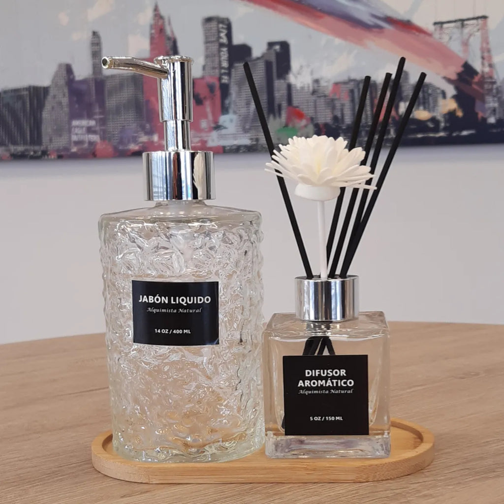 Dispensador Jabon Y Difusor De Varillas Con Base De Bambu