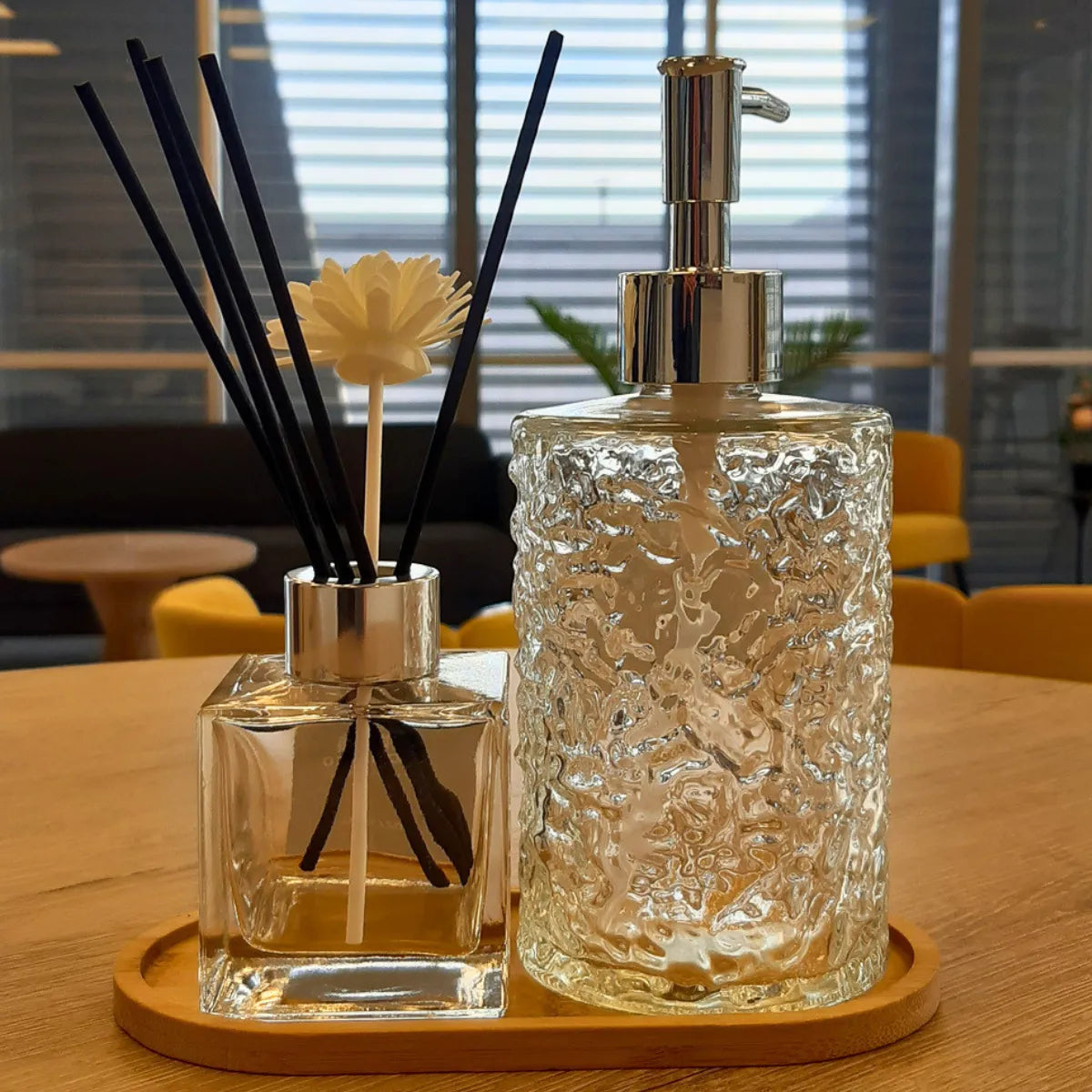 Dispensador Jabon Y Difusor De Varillas Con Base De Bambu