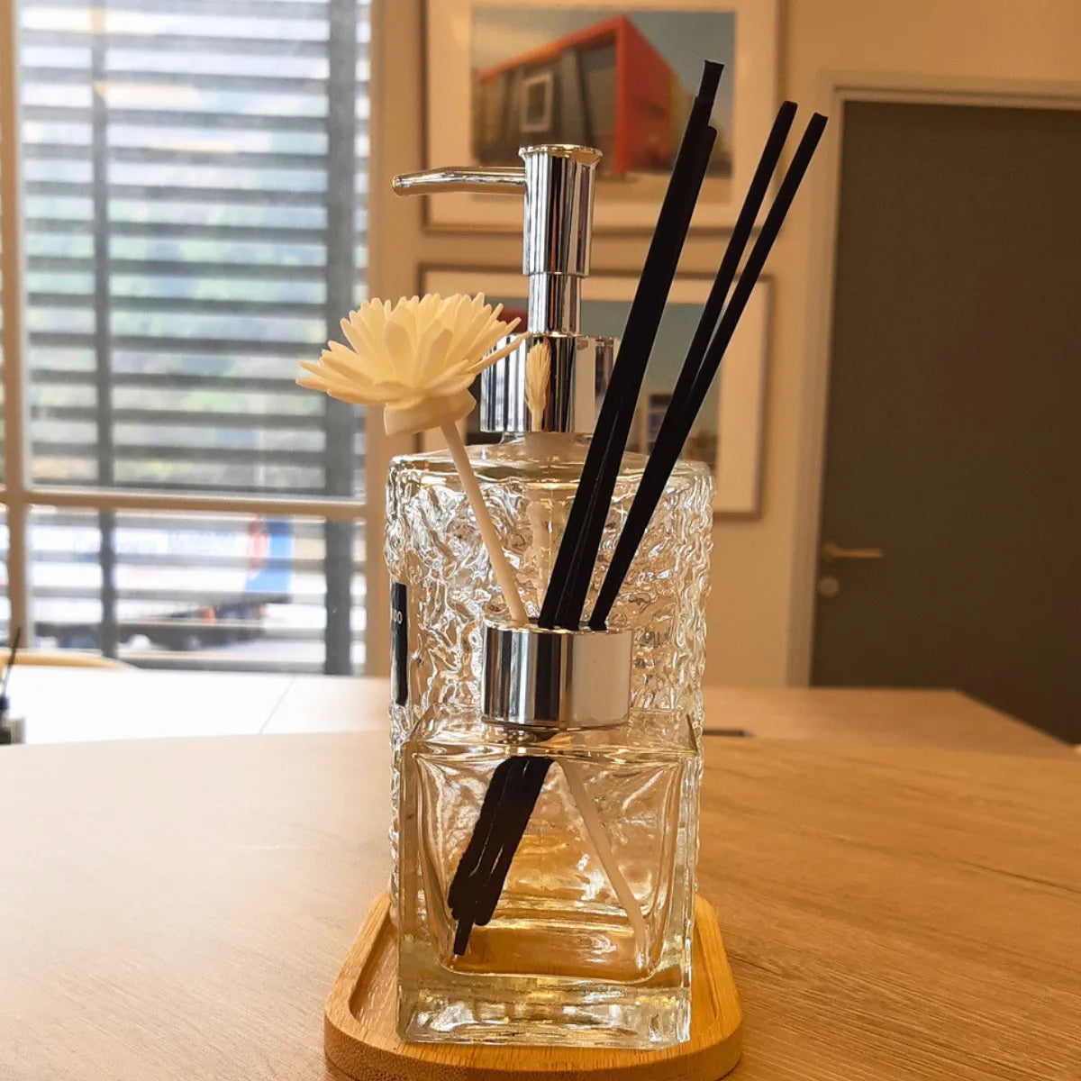 Dispensador Jabon Y Difusor De Varillas Con Base De Bambu