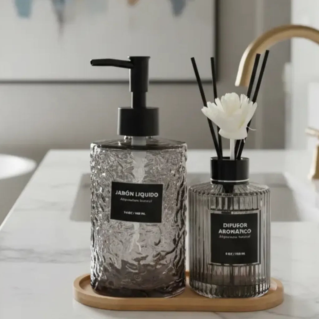 Dispensador Jabon Y Difusor De Varillas Con Base De Bambu