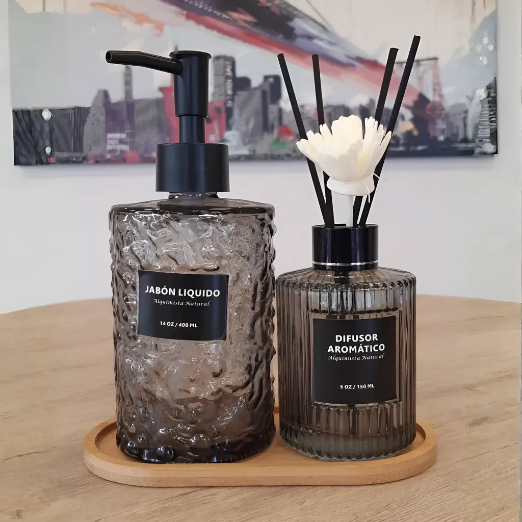 Dispensador Jabon Y Difusor De Varillas Con Base De Bambu