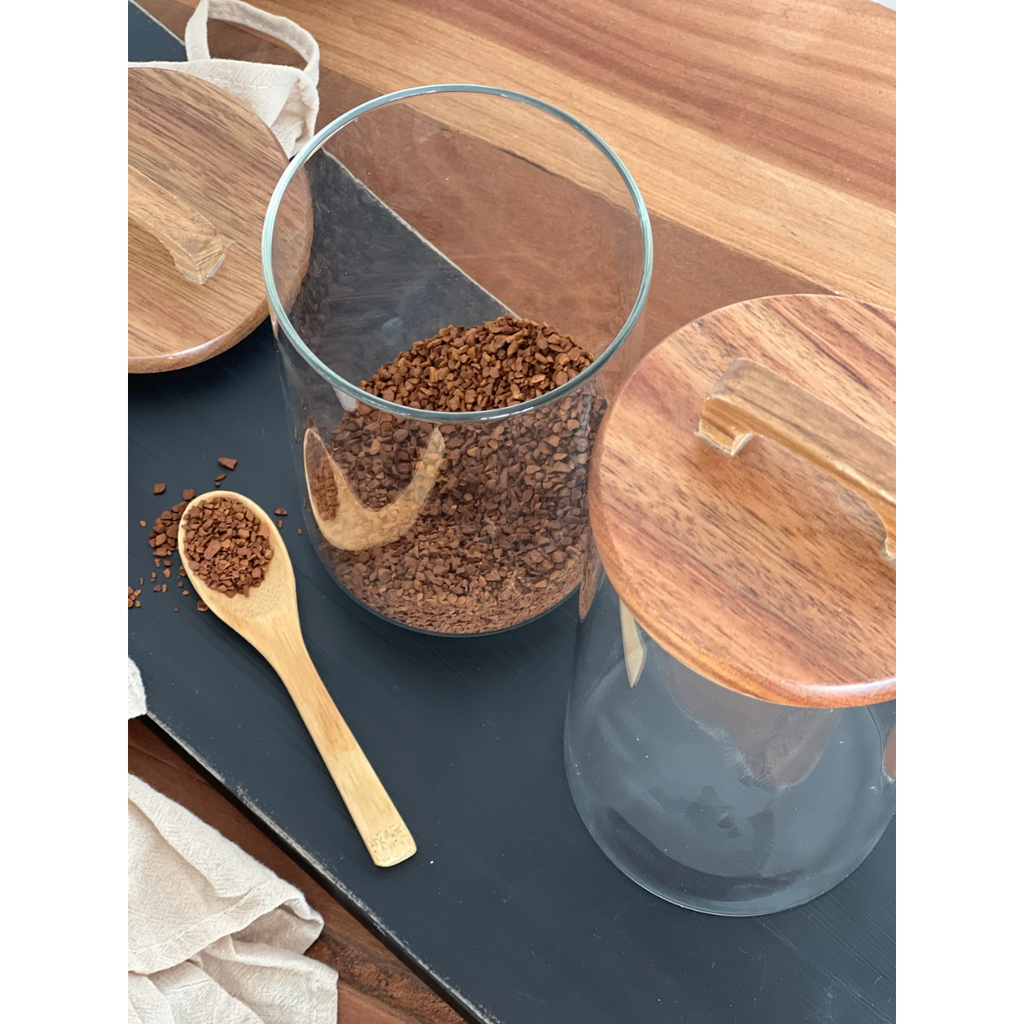 2 Frascos Cilíndrico Vidrio 1500ml Tapa Acacia