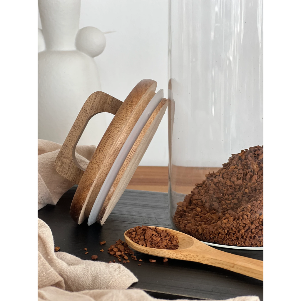 2 Frascos Cilíndrico Vidrio 1500ml Tapa Acacia