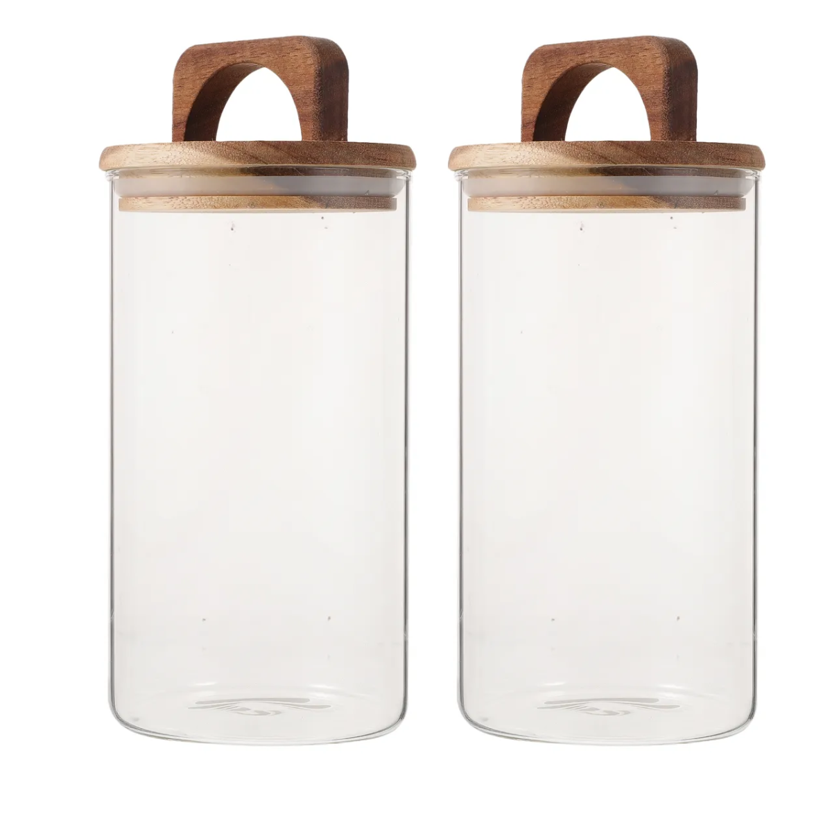 2 Frascos Cilíndrico Vidrio 1500ml Tapa Acacia