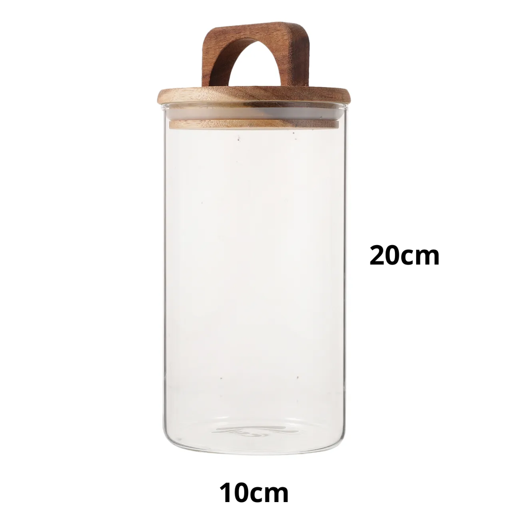 2 Frascos Cilíndrico Vidrio 1500ml Tapa Acacia