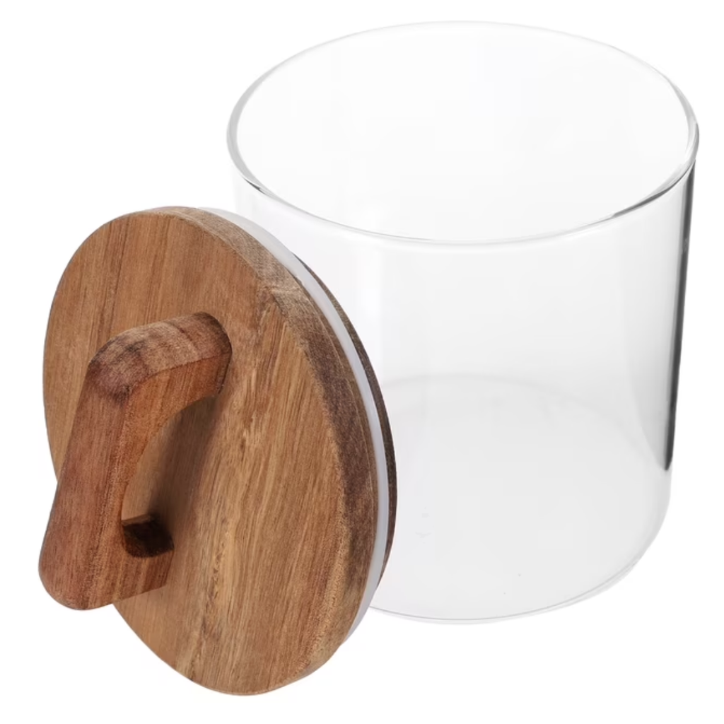 4 Frascos Cilíndrico De Vidrio 750ml Tapa Acacia Con Asa