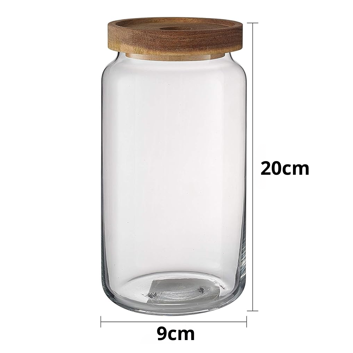 2 Frascos Vidrio De 1200ml Con Tapa Madera Acacia Hermetico