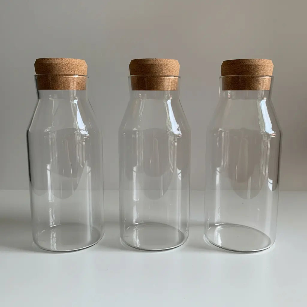 Set 3 Botella Frasco Contenedor Vidrio Con Tapa Corcho 800ml