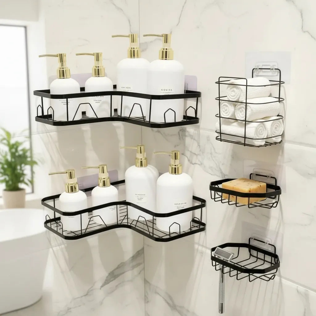 Set 5 Piezas Esquinero Organizador Ducha Baño Con Adhesivos