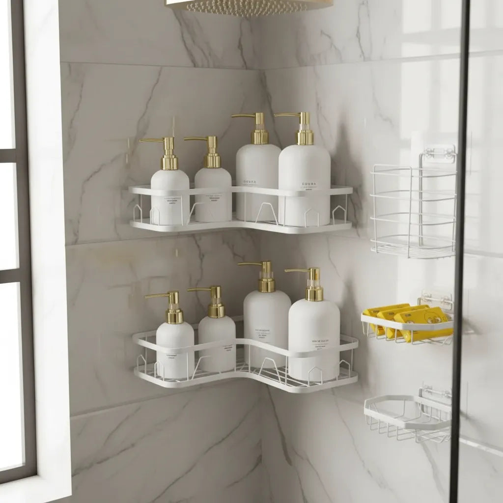 Set 5 Piezas Esquinero Organizador Ducha Baño Con Adhesivos