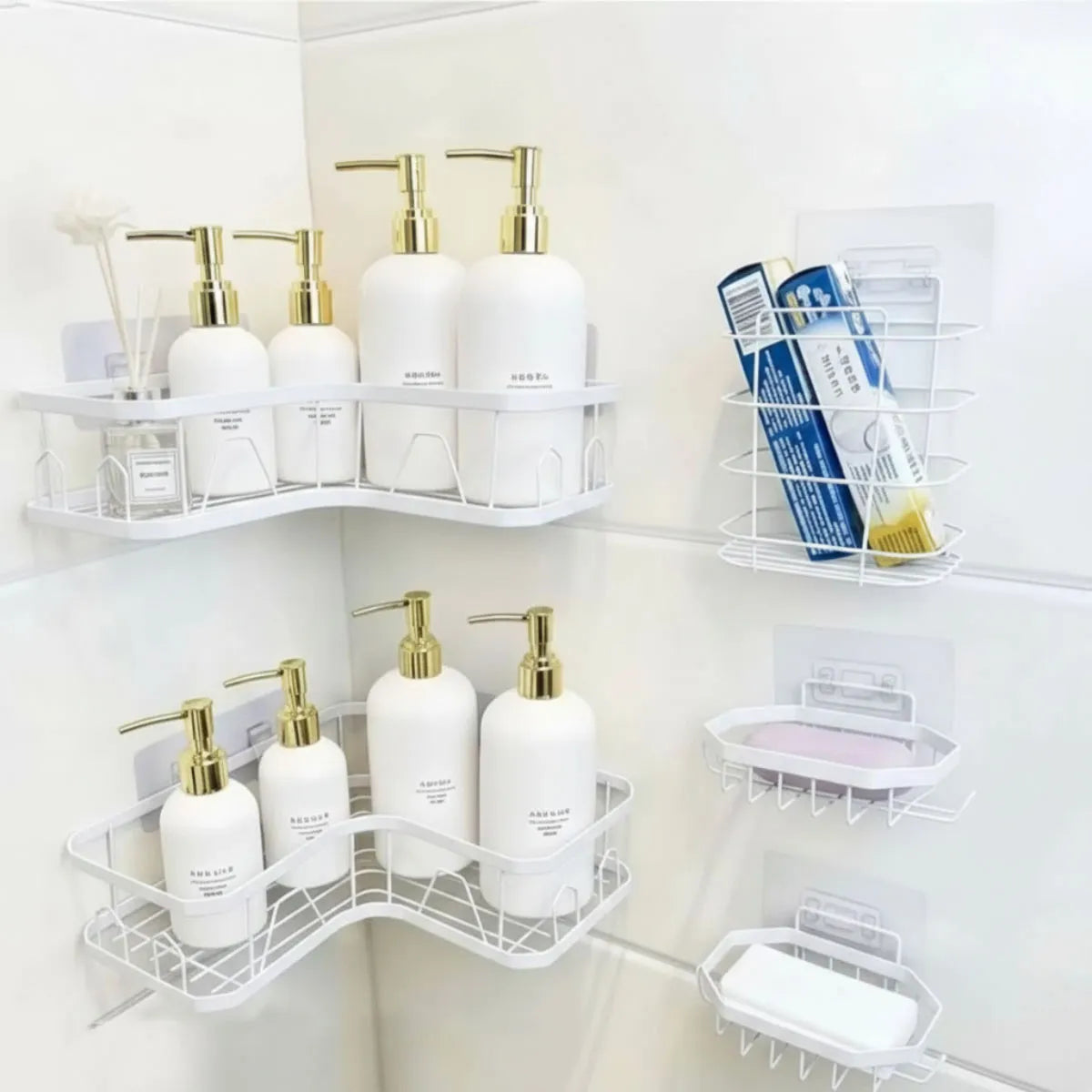 Set 5 Piezas Esquinero Organizador Ducha Baño Con Adhesivos