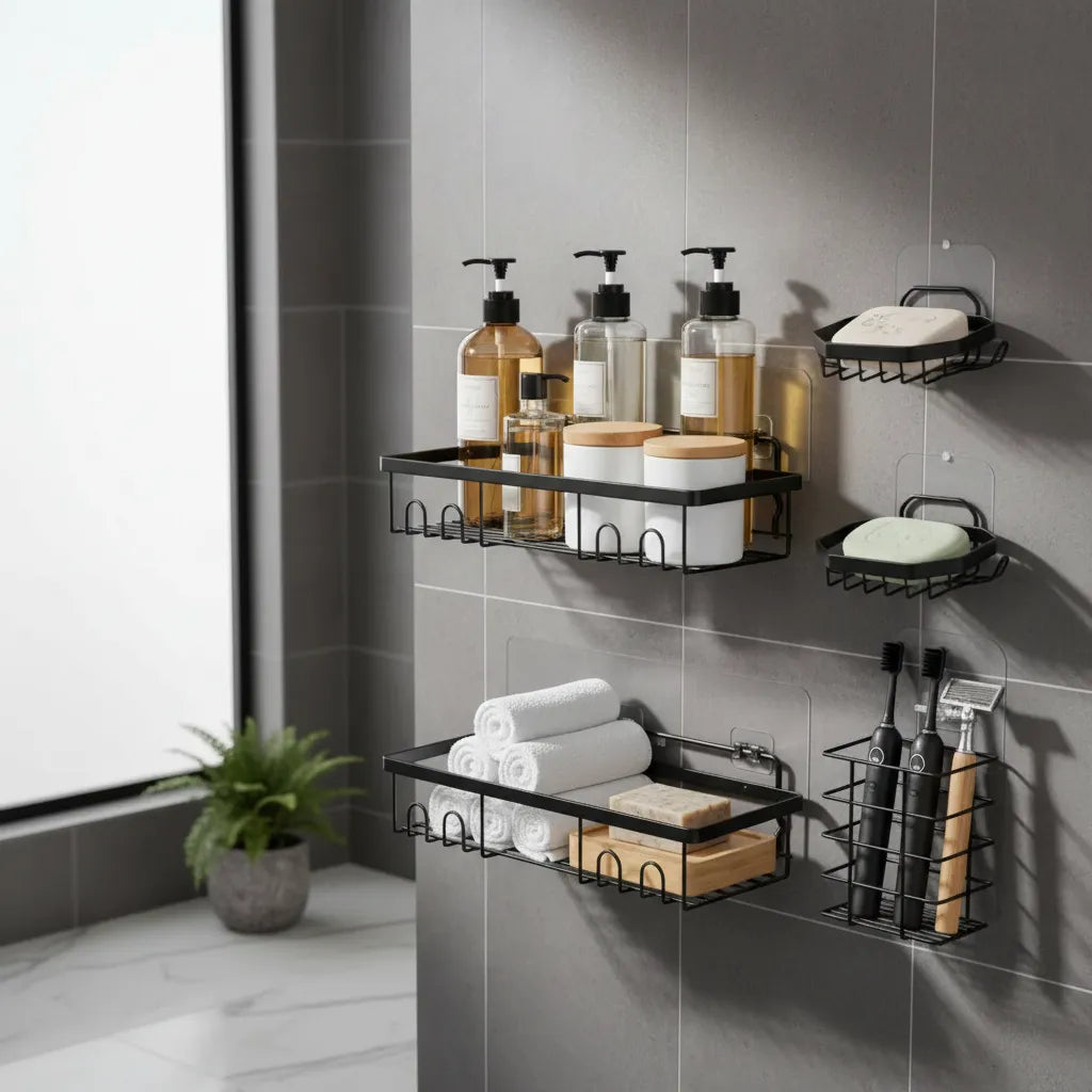 Set 5 Piezas Estante Organizador Ducha Baño Con Adhesivos
