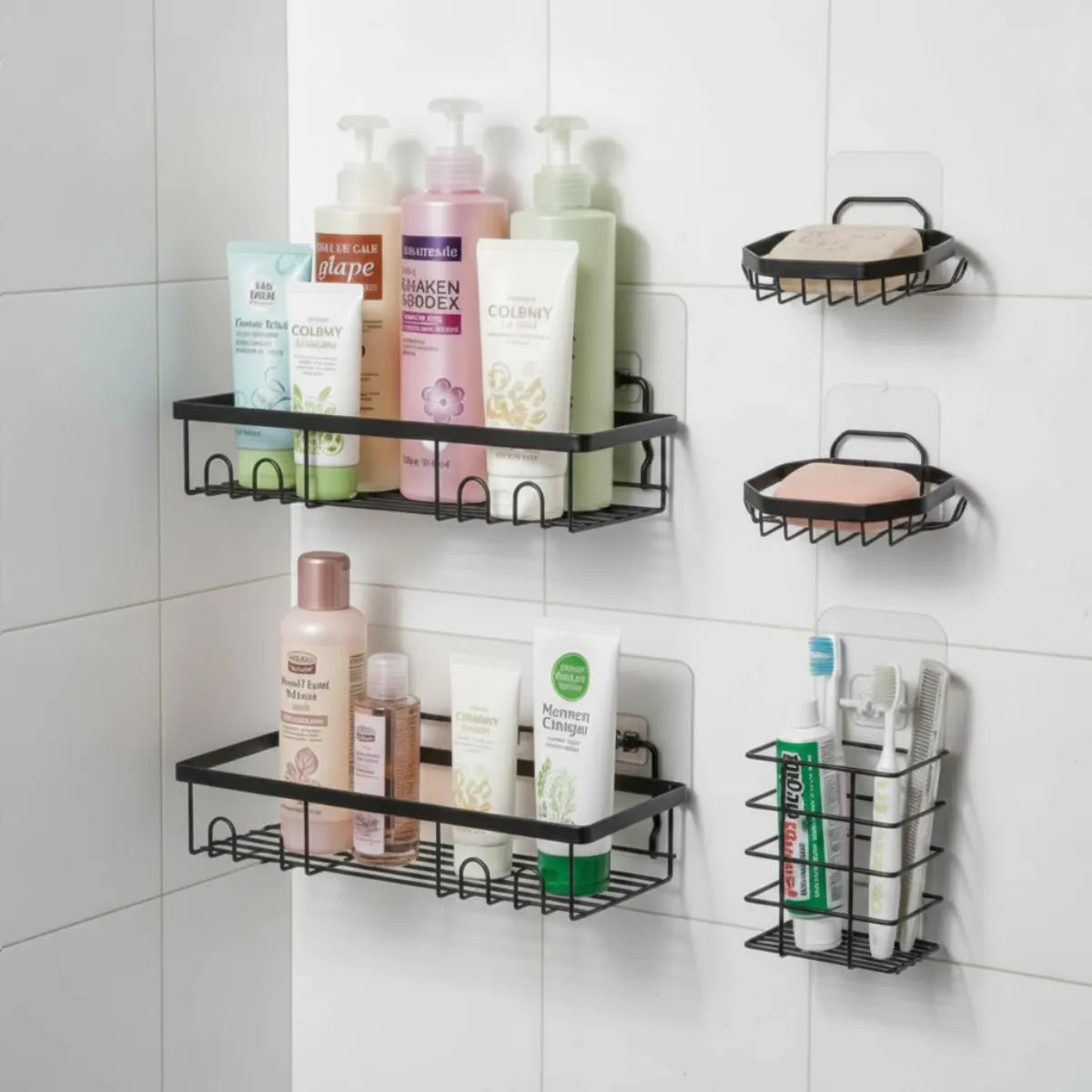 Set 5 Piezas Estante Organizador Ducha Baño Con Adhesivos