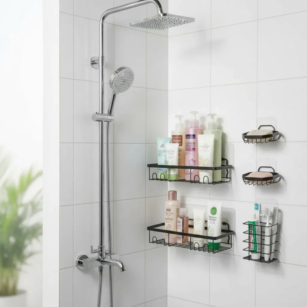 Set 5 Piezas Estante Organizador Ducha Baño Con Adhesivos