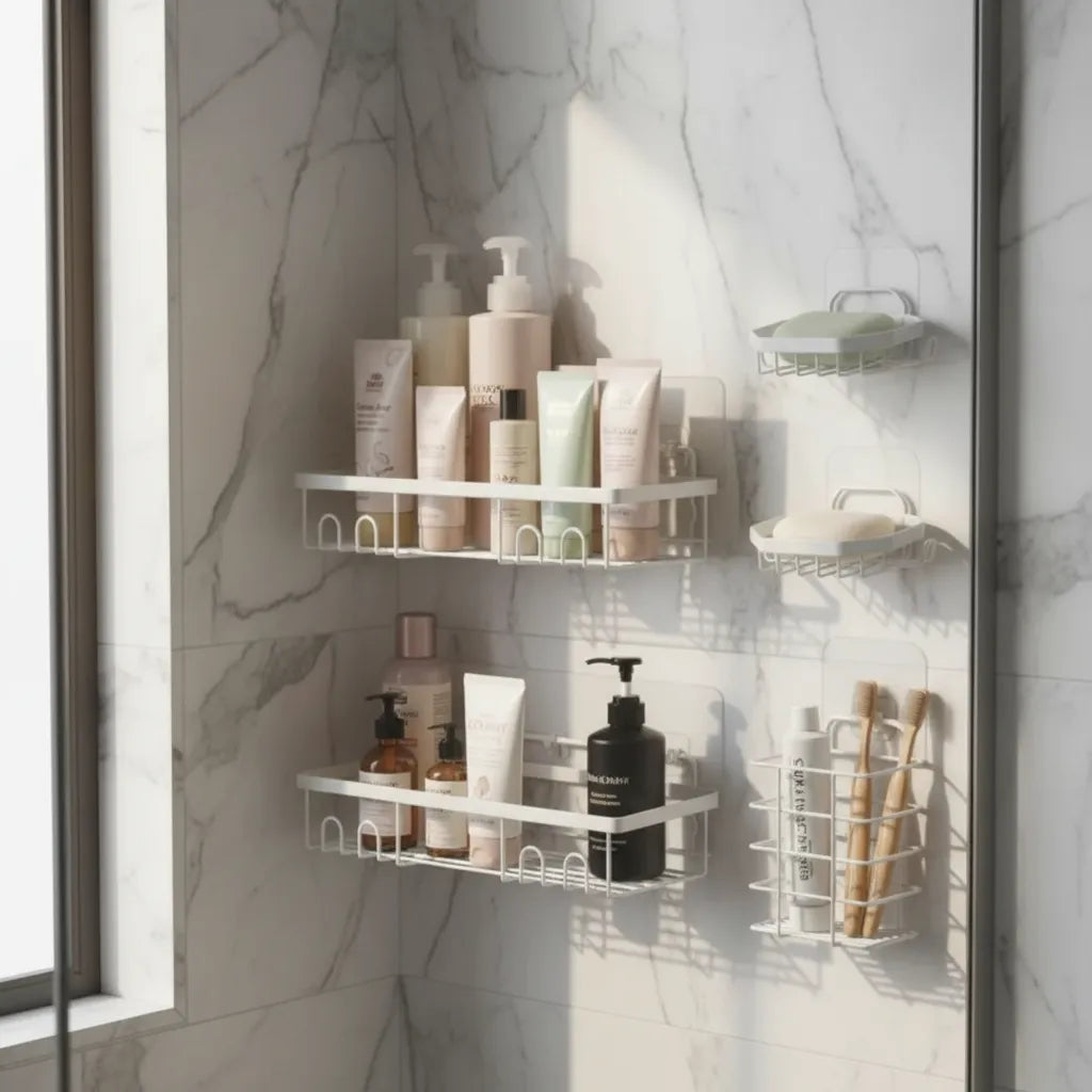 Set 5 Piezas Estante Organizador Ducha Baño Con Adhesivos