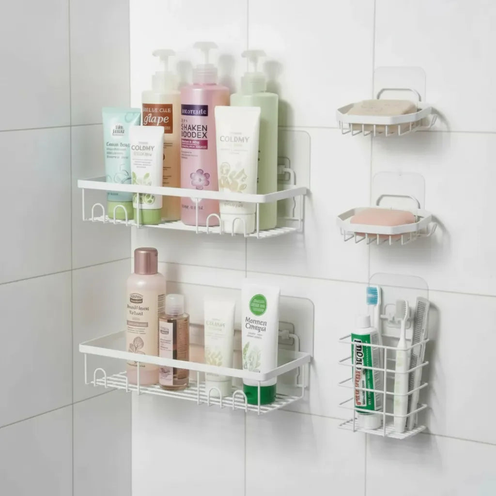 Set 5 Piezas Estante Organizador Ducha Baño Con Adhesivos