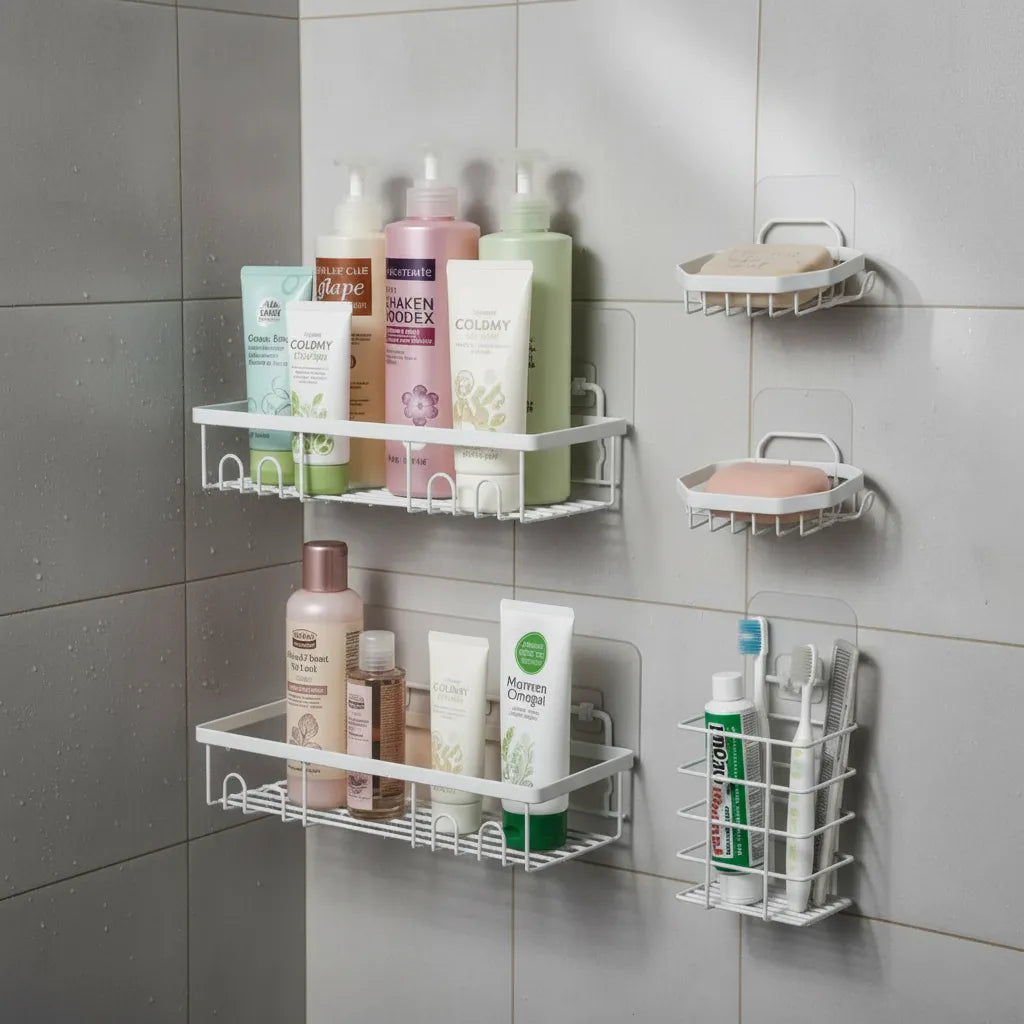 Set 5 Piezas Estante Organizador Ducha Baño Con Adhesivos