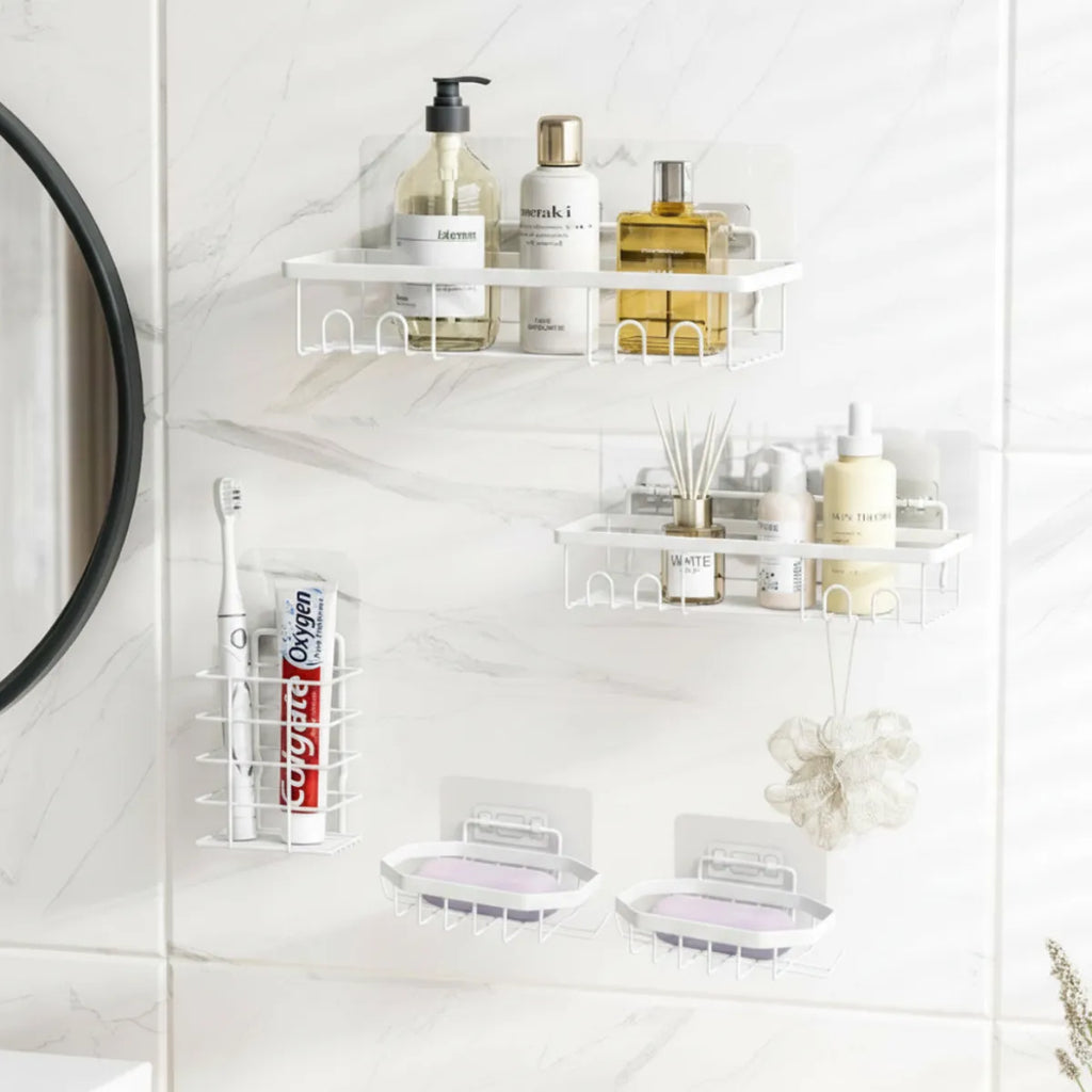 Set 5 Piezas Estante Organizador Ducha Baño Con Adhesivos