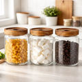3 Frascos Vidrio De 900ml Con Tapa Madera Acacia Hermetico