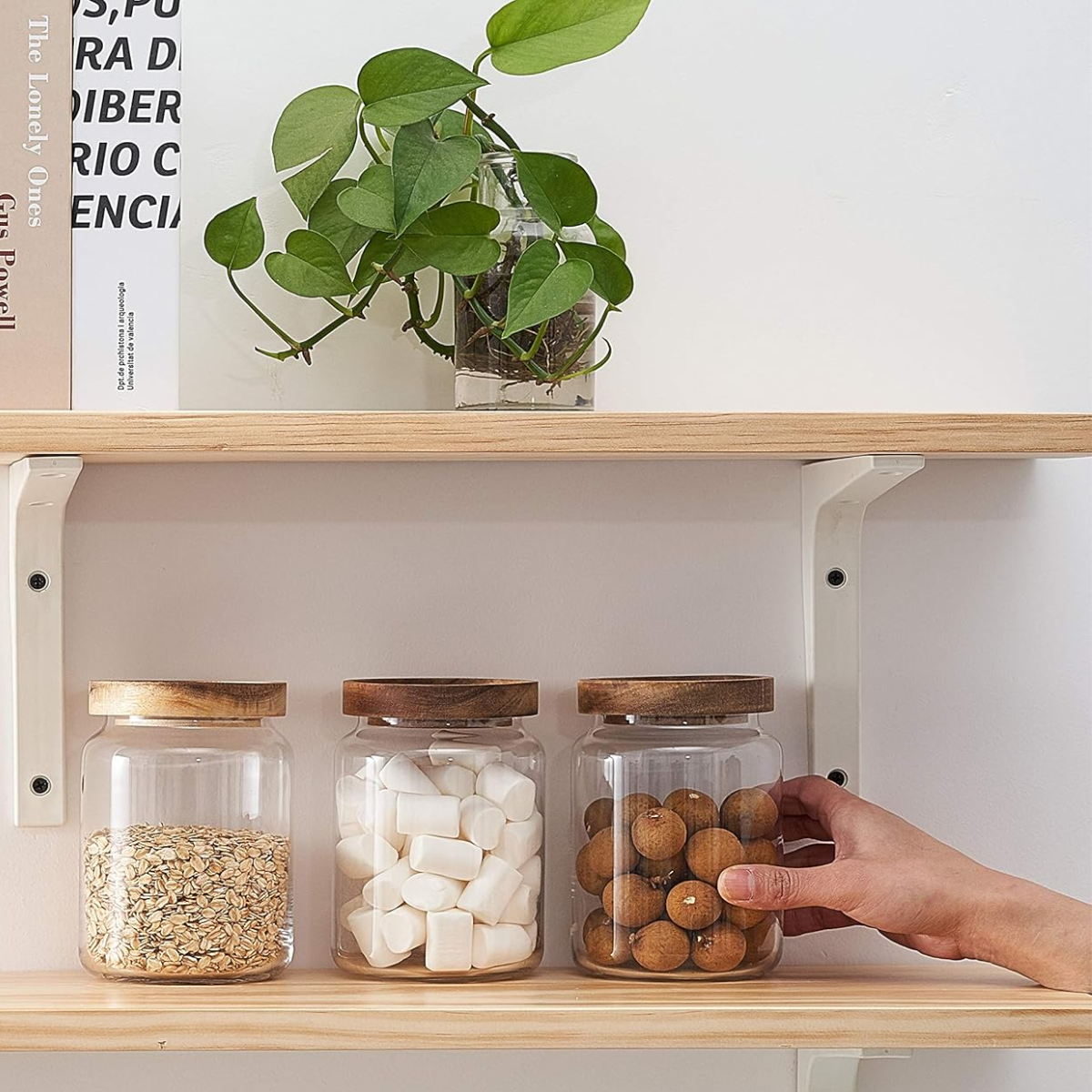 3 Frascos Vidrio De 900ml Con Tapa Madera Acacia Hermetico