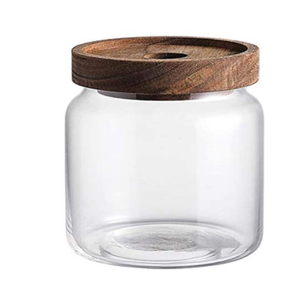4 Frascos Vidrio De 650ml Con Tapa Madera Acacia Hermetico
