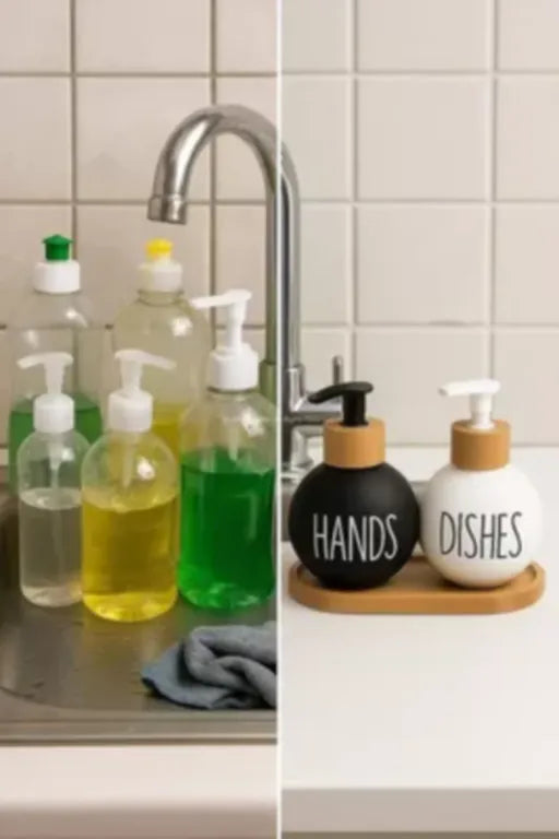 Dispensador Redondo Jabon Y Lavaloza Bandeja Bambu Dish Soap