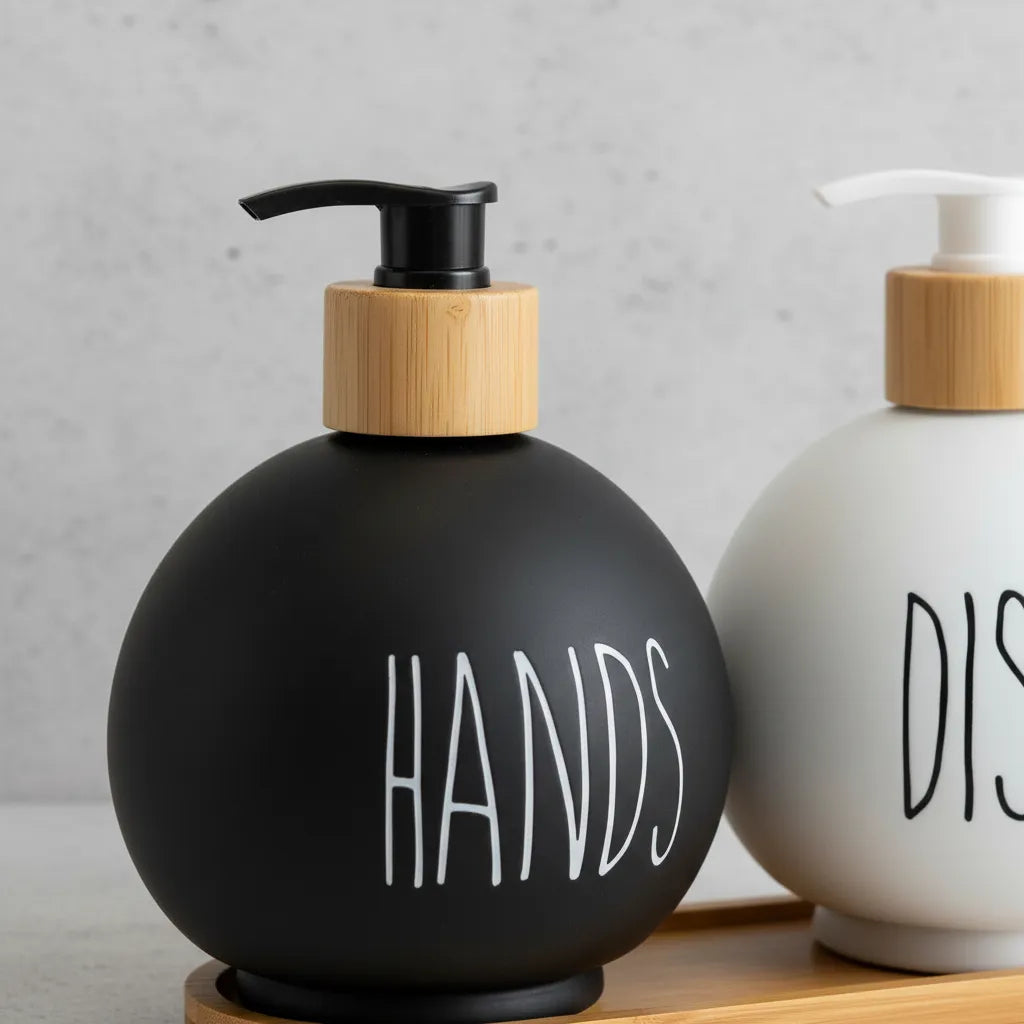 Dispensador Redondo Jabon Y Lavaloza Bandeja Bambu Dish Soap