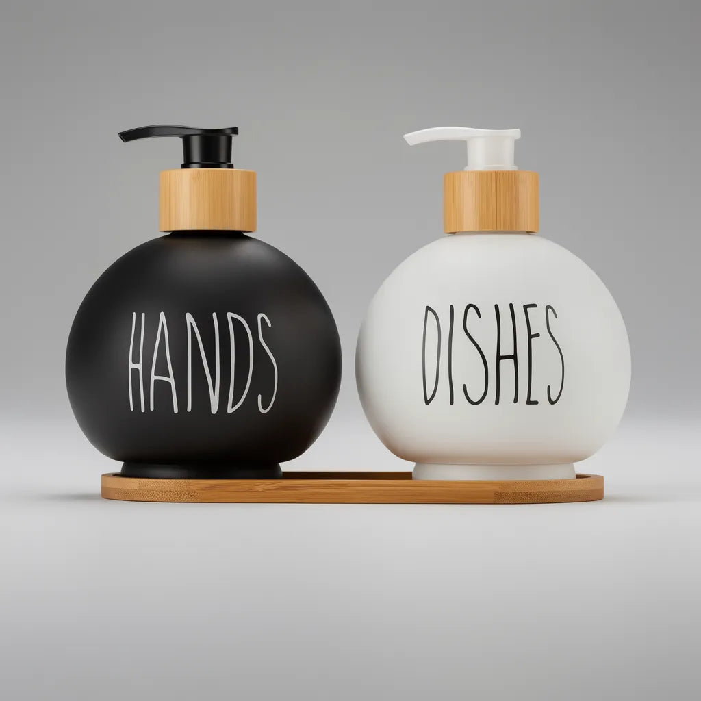 Dispensador Redondo Jabon Y Lavaloza Bandeja Bambu Dish Soap