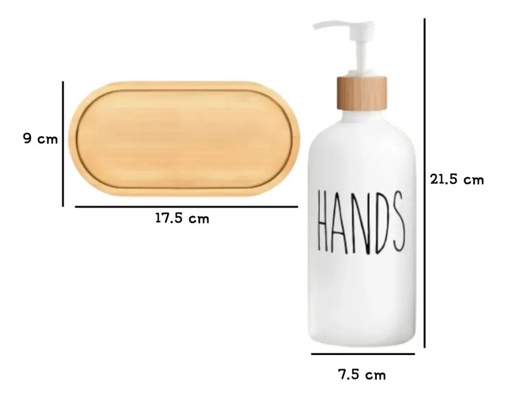 Set 2 Dispensadores De Jabon Vidrio Con Bandeja De Bambu