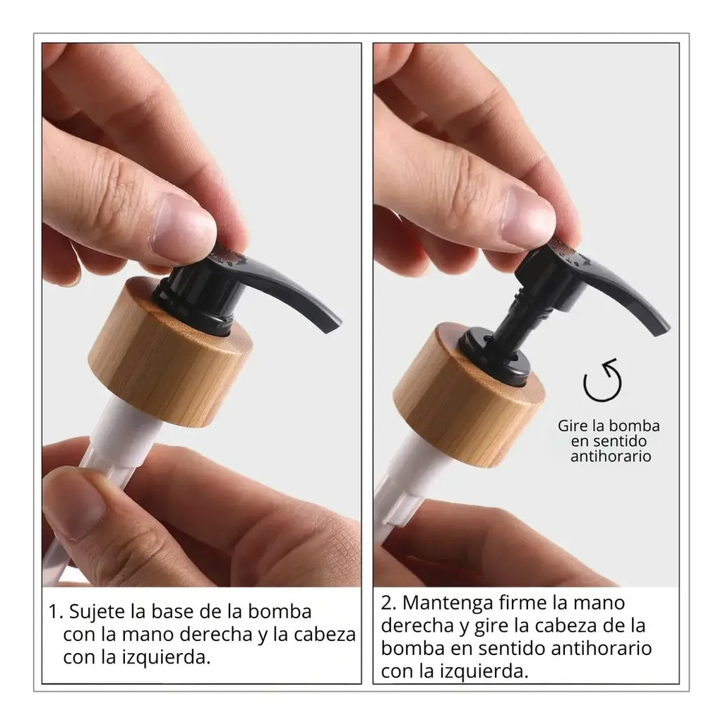 Set 2 Dispensadores De Jabon Vidrio Con Bandeja De Bambu