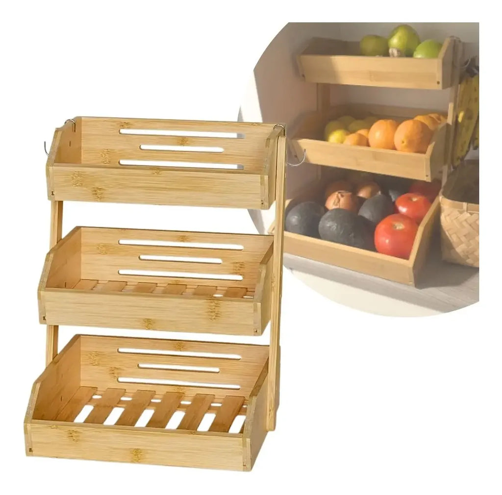 Frutero Cesta De Frutas De Bambu De 3 Niveles Multiuso