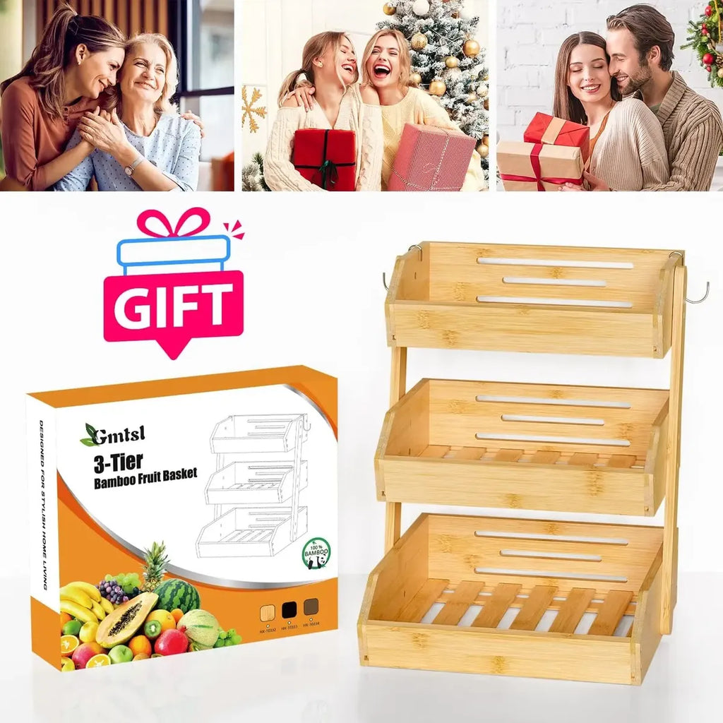 Frutero Cesta De Frutas De Bambu De 3 Niveles Multiuso