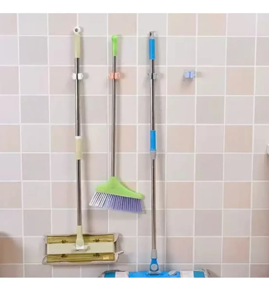 3 Set Organizador Soporte Escoba Mopa Autoadjesivo Pared