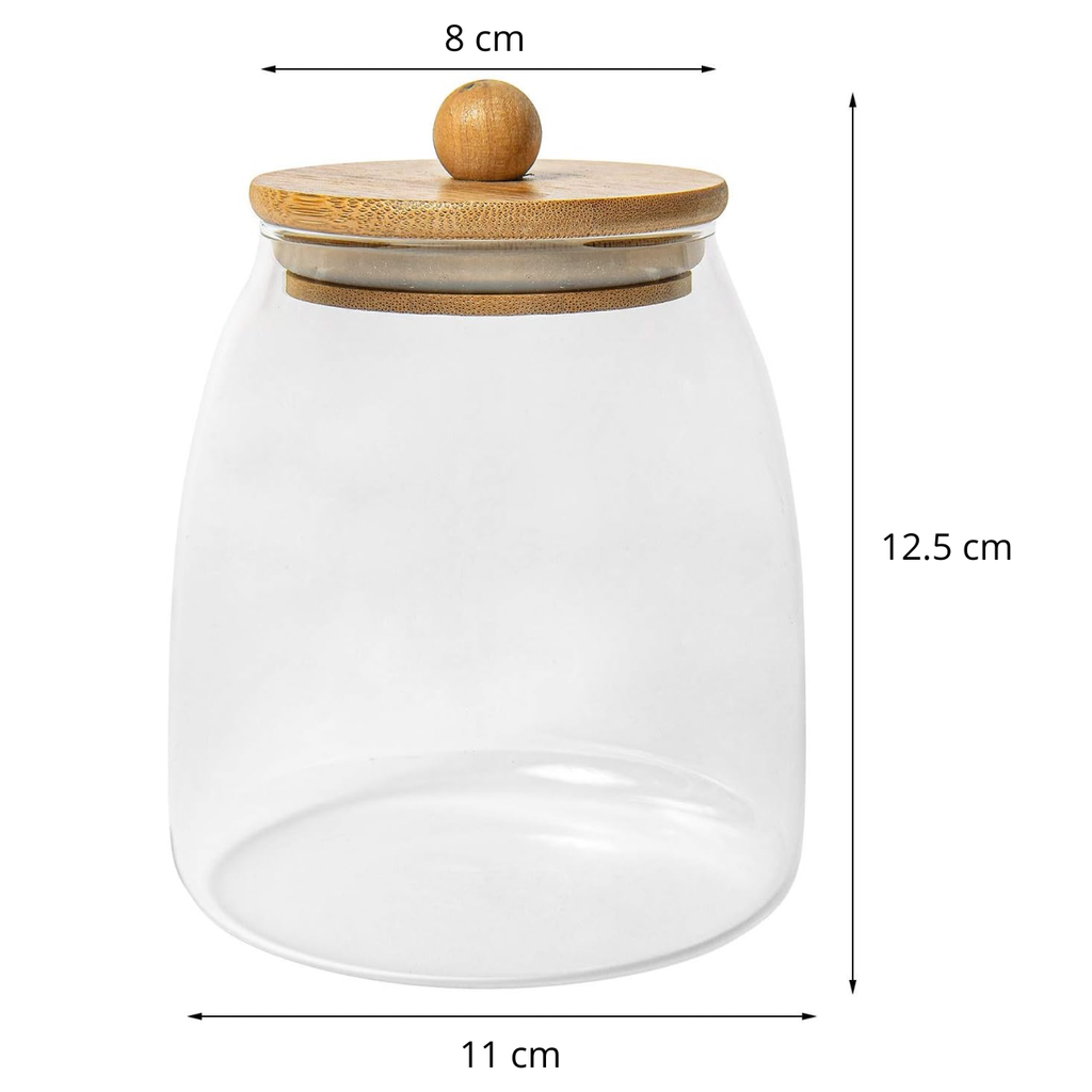 Pack De 3 Recipiente Cafe Frasco De Vidrio Con Tapa Bambu