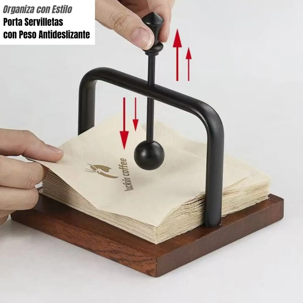 Servilletero Porta Servilletas De Madera Y Metal Con Peso